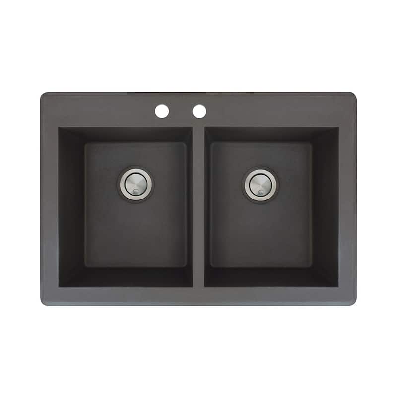 Transolid Radius 33-in silQ Granite Drop-in Double Bowl Kitchen Sink - 2 - Black