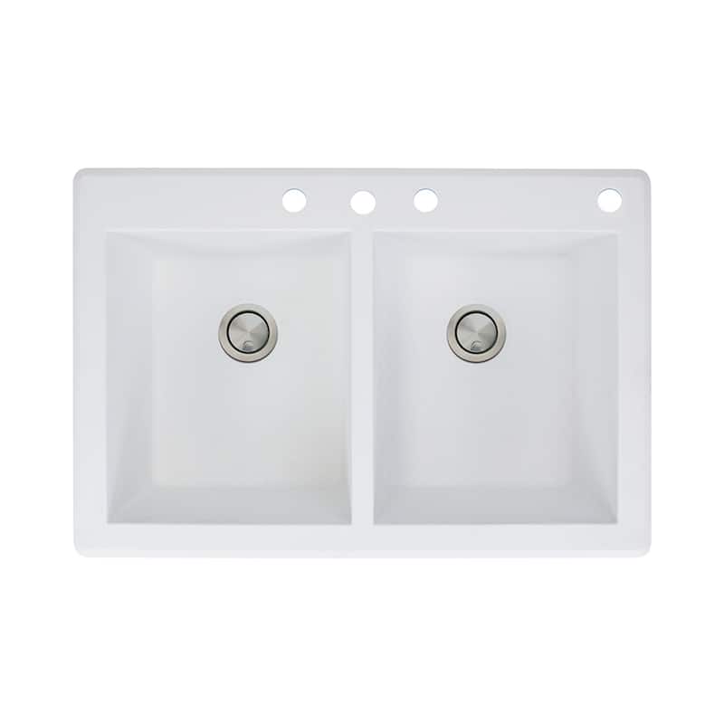 Transolid Radius 33-in silQ Granite Drop-in Double Bowl Kitchen Sink - 4 - White