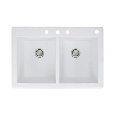 Transolid Radius 33-in silQ Granite Drop-in Double Bowl Kitchen Sink