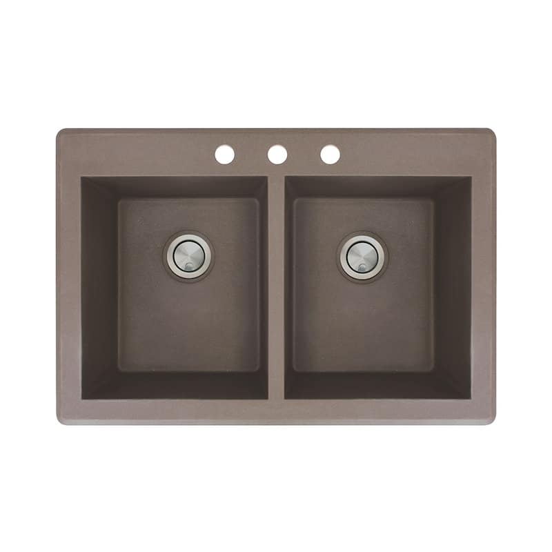 Transolid Radius 33-in silQ Granite Drop-in Double Bowl Kitchen Sink - 3 - Espresso