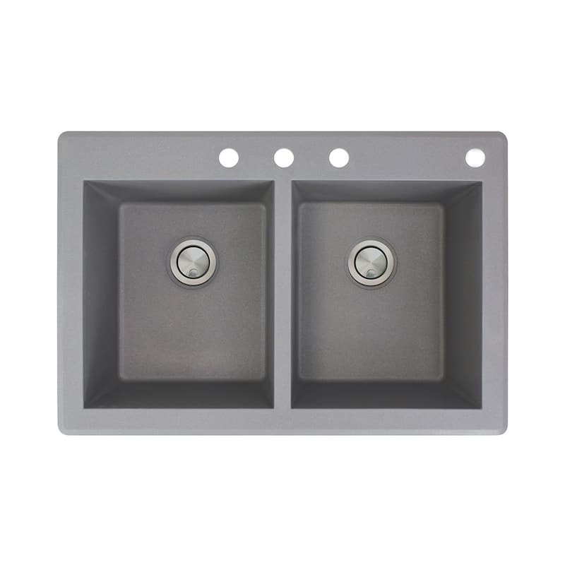 Transolid Radius 33-in silQ Granite Drop-in Double Bowl Kitchen Sink - 4 - Grey