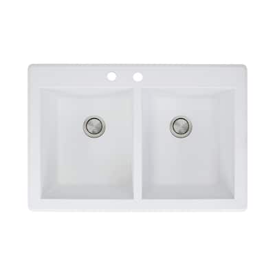 Transolid Radius 33-in silQ Granite Drop-in Double Bowl Kitchen Sink