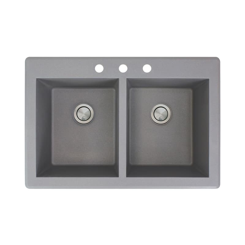 Transolid Radius 33-in silQ Granite Drop-in Double Bowl Kitchen Sink - 3 - Grey