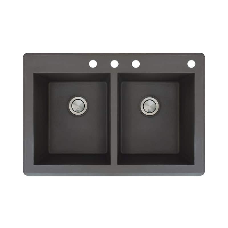 Transolid Radius 33-in silQ Granite Drop-in Double Bowl Kitchen Sink - 4 - Black