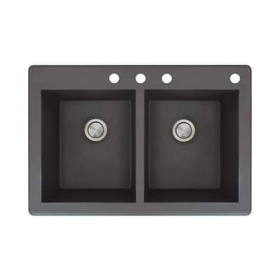 Transolid Radius 33-in silQ Granite Drop-in Double Bowl Kitchen Sink