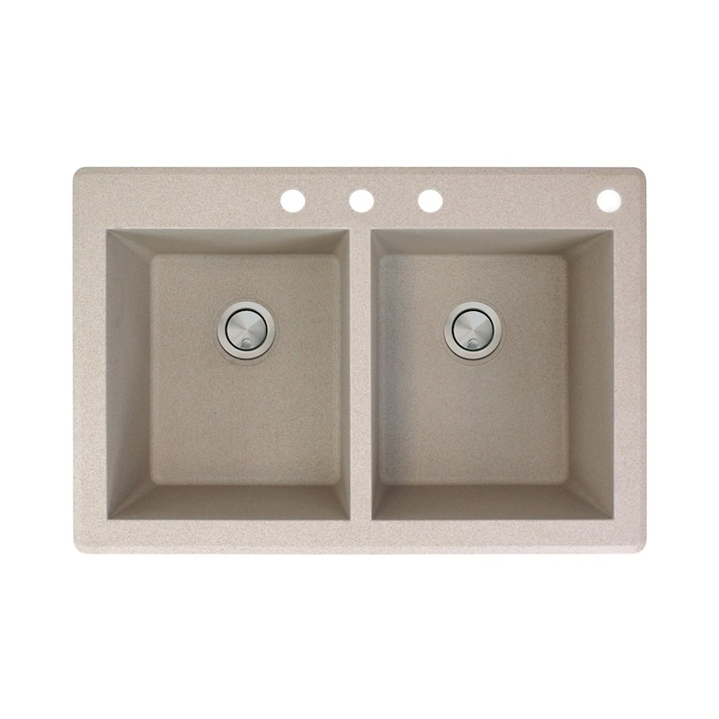 Transolid Radius 33-in silQ Granite Drop-in Double Bowl Kitchen Sink - 4 - Cafe Latte