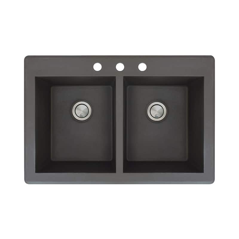 Transolid Radius 33-in silQ Granite Drop-in Double Bowl Kitchen Sink - 3 - Black