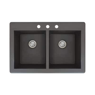 Transolid Radius 33-in silQ Granite Drop-in Double Bowl Kitchen Sink
