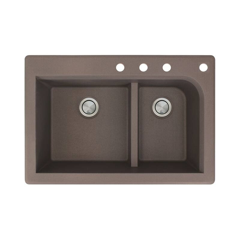 Transolid Radius 33-in silQ Granite Drop-in Double Bowl Kitchen Sink - 4 - Espresso