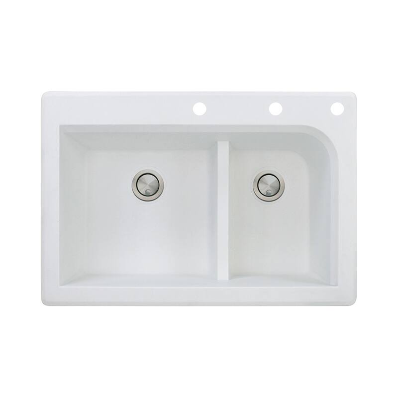 Transolid Radius 33-in silQ Granite Drop-in Double Bowl Kitchen Sink - 3 - White