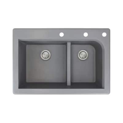 Transolid Radius 33-in silQ Granite Drop-in Double Bowl Kitchen Sink