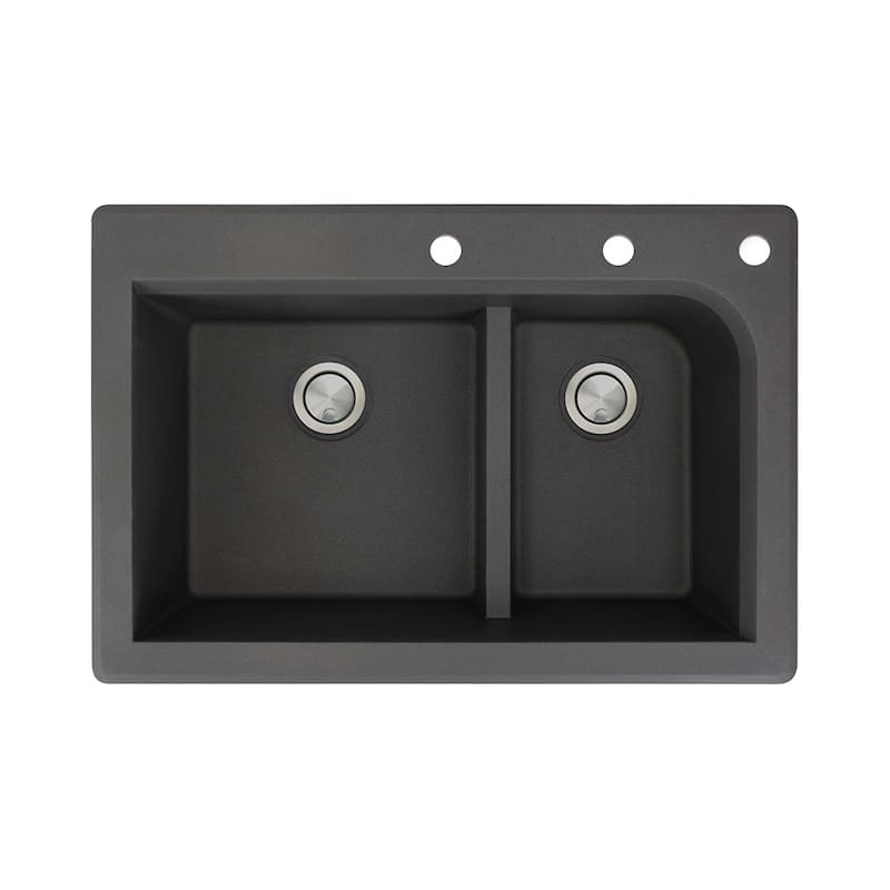 Transolid Radius 33-in silQ Granite Drop-in Double Bowl Kitchen Sink - 3 - Black
