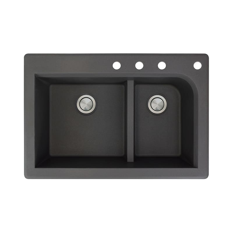 Transolid Radius 33-in silQ Granite Drop-in Double Bowl Kitchen Sink - 4 - Black
