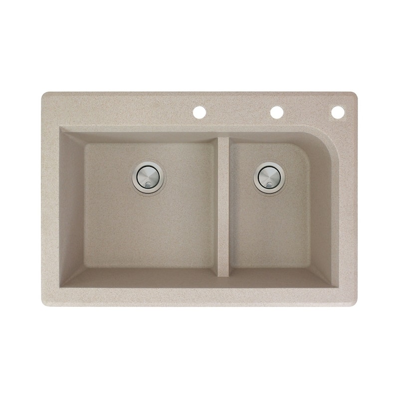 Transolid Radius 33-in silQ Granite Drop-in Double Bowl Kitchen Sink - 3 - Cafe Latte