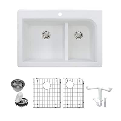 Transolid Radius Granite 33-in Drop-In Kitchen Sink Kit with Grids, Strainers and Drain Installation Kit