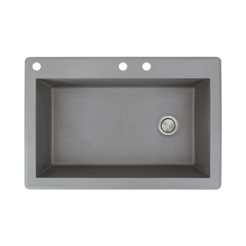 Transolid Radius 33-in silQ Granite Drop-in Single Bowl Kitchen Sink - 3 - Grey