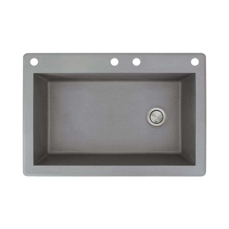 Transolid Radius 33-in silQ Granite Drop-in Single Bowl Kitchen Sink - 4 - Grey