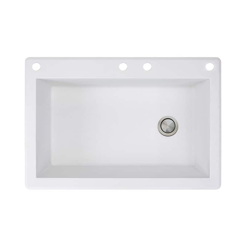 Transolid Radius 33-in silQ Granite Drop-in Single Bowl Kitchen Sink - 4 - White