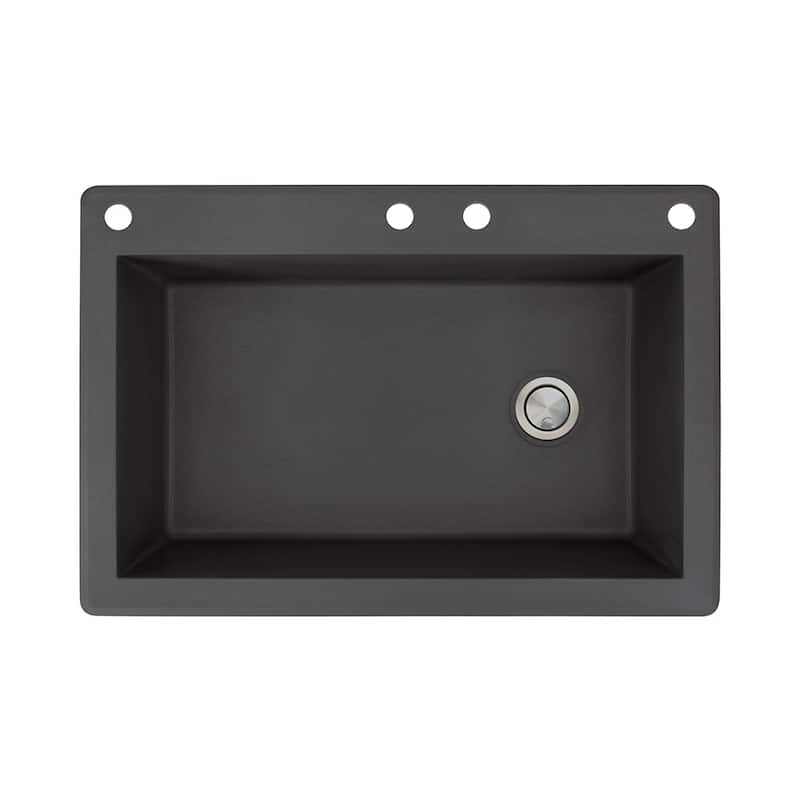 Transolid Radius 33-in silQ Granite Drop-in Single Bowl Kitchen Sink - 4 - Black