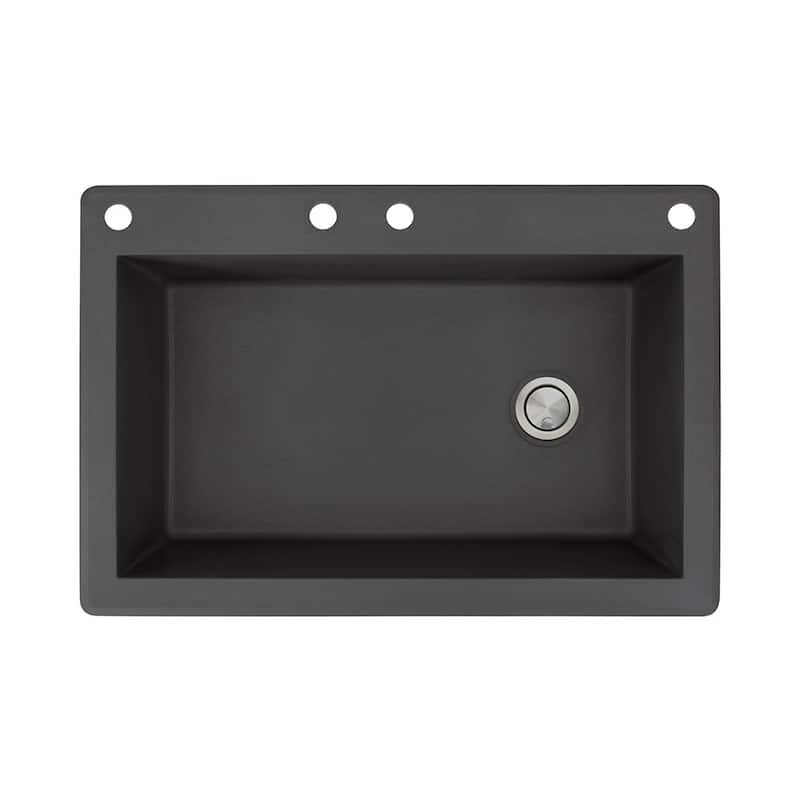 Transolid Radius 33-in silQ Granite Drop-in Single Bowl Kitchen Sink - 4 - Black
