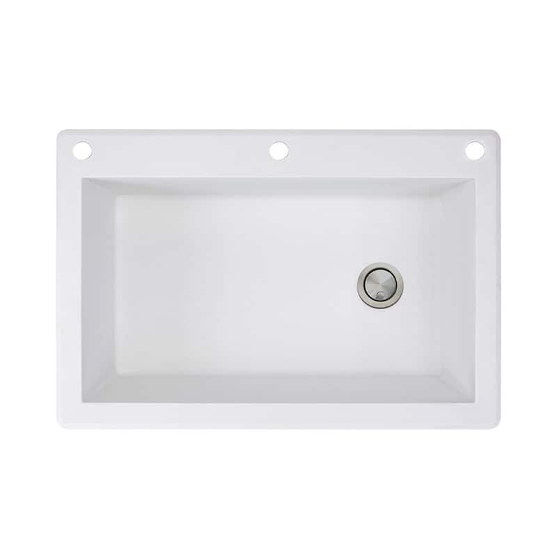 Transolid Radius 33-in silQ Granite Drop-in Single Bowl Kitchen Sink - 3 - White