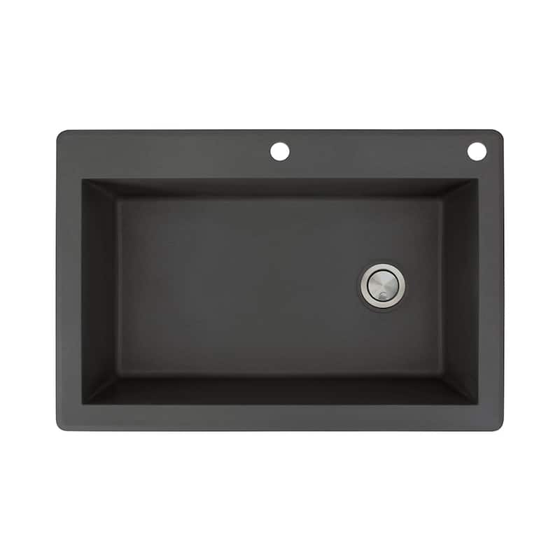 Transolid Radius 33-in silQ Granite Drop-in Single Bowl Kitchen Sink - 2 - Black