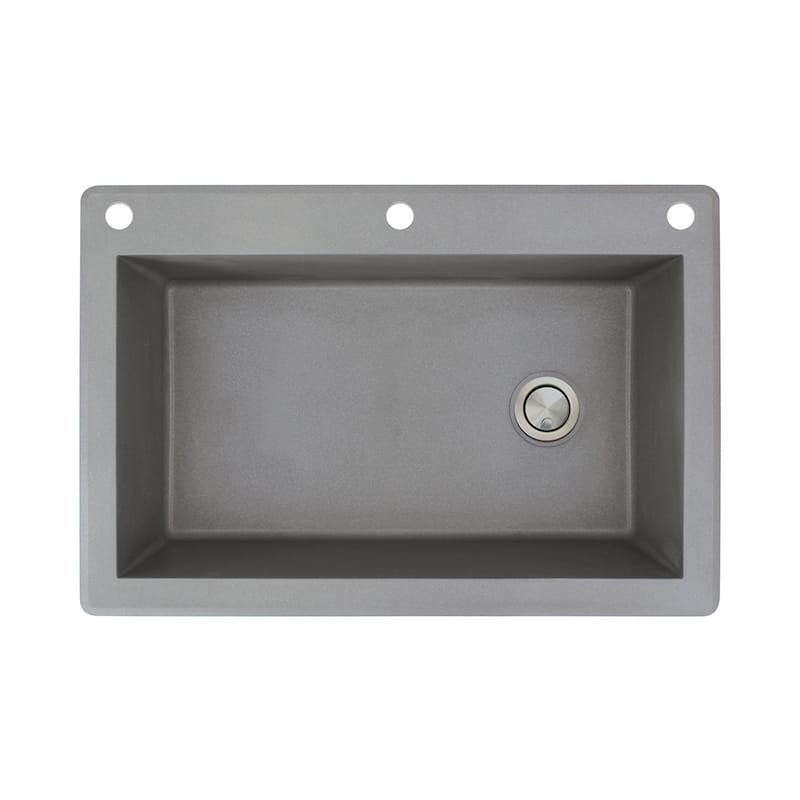 Transolid Radius 33-in silQ Granite Drop-in Single Bowl Kitchen Sink - 3 - Grey