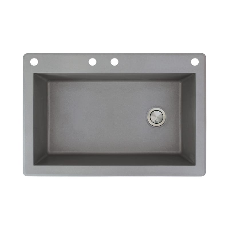 Transolid Radius 33-in silQ Granite Drop-in Single Bowl Kitchen Sink - 4 - Grey