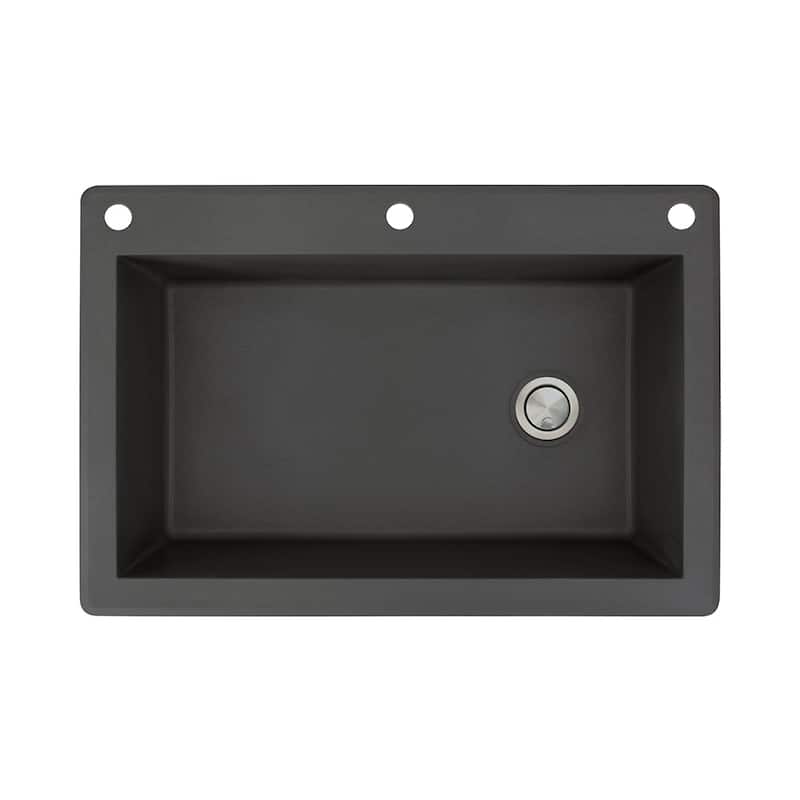 Transolid Radius 33-in silQ Granite Drop-in Single Bowl Kitchen Sink - 3 - Black