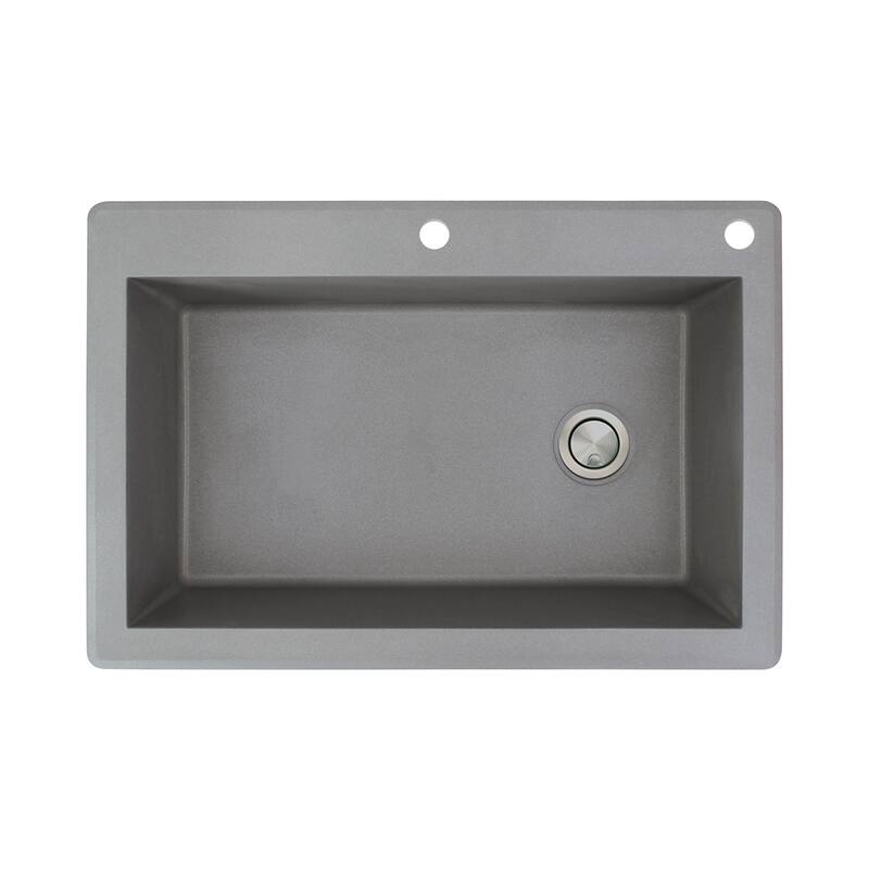 Transolid Radius 33-in silQ Granite Drop-in Single Bowl Kitchen Sink - 2 - Grey