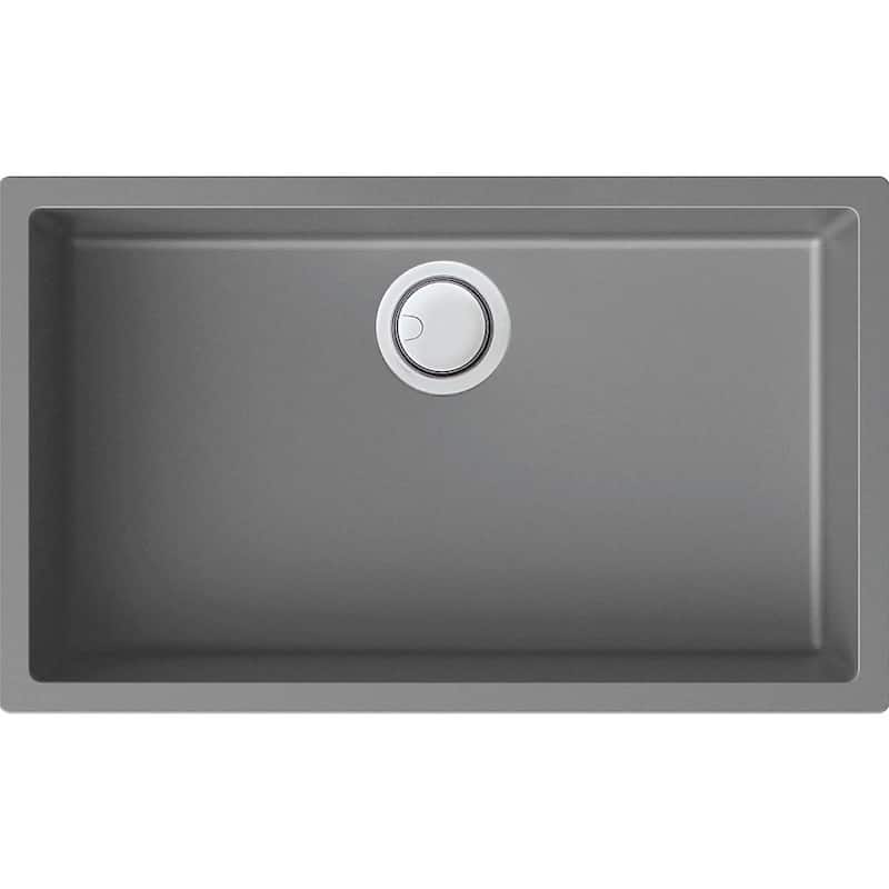 Transolid Zero 30-in silQ Granite Integral/Dual Mount Single Bowl Kitchen Sink with 0 Holes - 17.95" X 29.77" X 7.88" - Grey