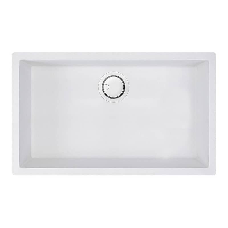 Transolid Zero 30-in silQ Granite Integral/Dual Mount Single Bowl Kitchen Sink with 0 Holes - 17.95" X 29.77" X 7.88" - Total White