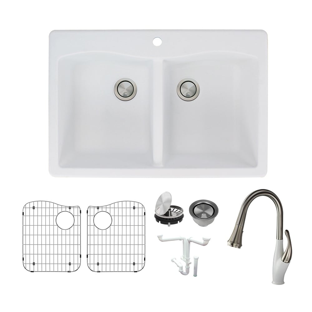 Transolid SilQgranite Cafe Latte Granite Composite 33 in. Single Bowl Farmhouse Apron Kitchen Sink with Accessories