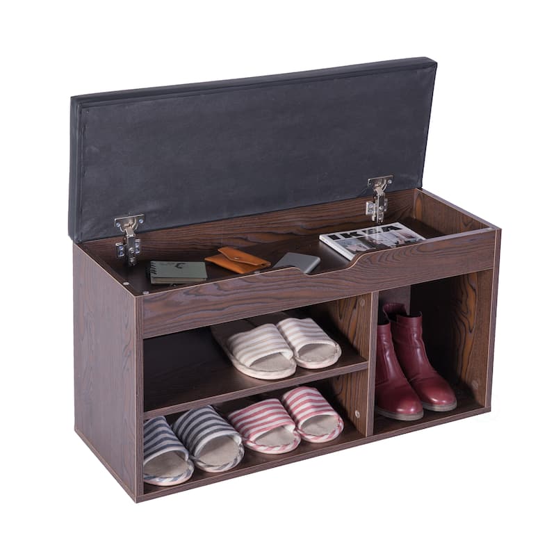 Entryway Storage Bench Shoe Rack with Top Seat - Brown