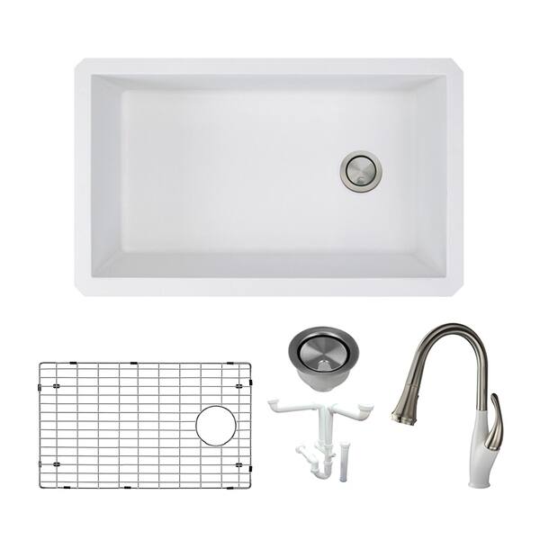 Transolid Radius Granite 31in Undermount Kitchen Sink Kit with Faucet