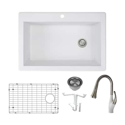 Transolid Radius Granite 33-in Drop-In Kitchen Sink Kit with Faucet, Grids, Strainers and Drain Installation Kit
