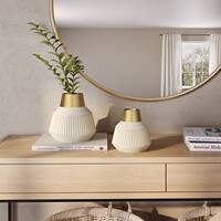 Manette Metal Vases (Set of 2) - 8"H x 9"W x 9"D / 6.5"H x 7"W x 7"D