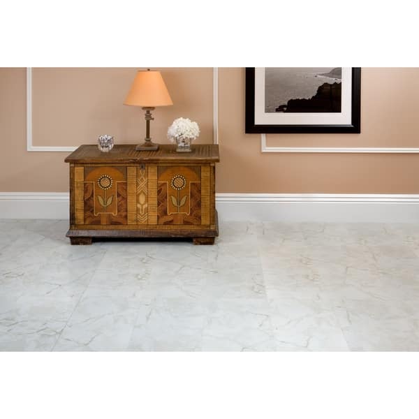Achim Nexus Self Adhesive Vinyl Floor Tile - 20 Tiles/20 Sq. ft.,12 x 12, Classic White with Grey Veins