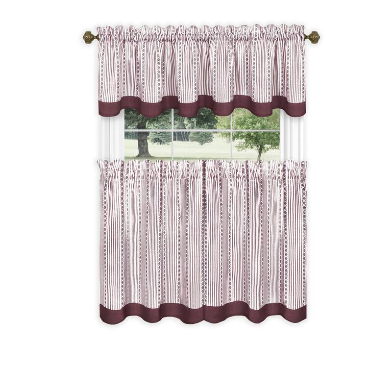 Porch & Den Lynnridge Window Curtain Tier Pair and Valance Set - 58x24 - Burgundy