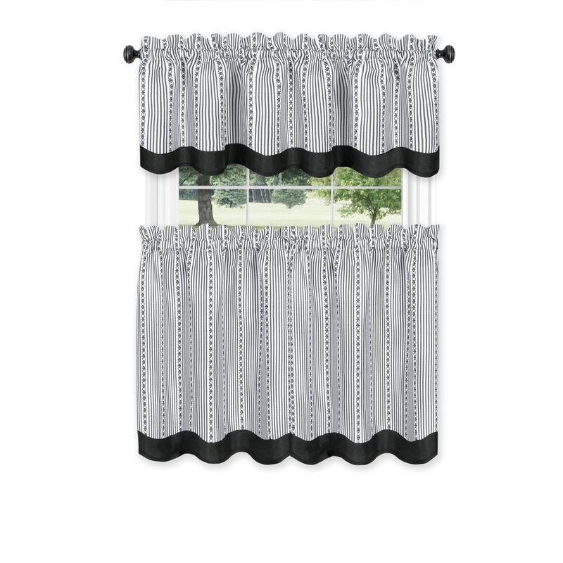 Porch & Den Lynnridge Window Curtain Tier Pair and Valance Set - 58x24 - Black/White