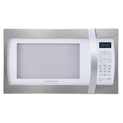 Farberware Professional 1.3 Cu. Ft. 1100-Watt Microwave Oven with Smart Sensor Cooking, White and Platinum