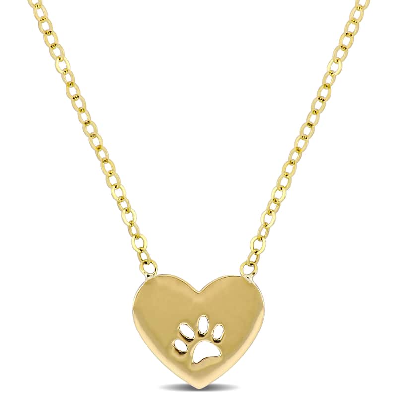 Miadora 10k Yellow Gold Heart Paw Necklace