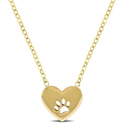 Miadora 10k Yellow Gold Heart Paw Necklace