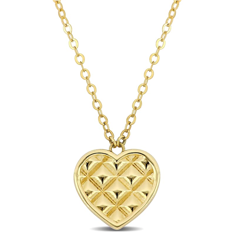 Miadora 10k Yellow Gold Quilted Heart Necklace