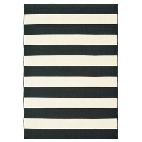 Porch & Den Pamlico Black and Ivory Stripe Indoor/Outdoor Area Rug