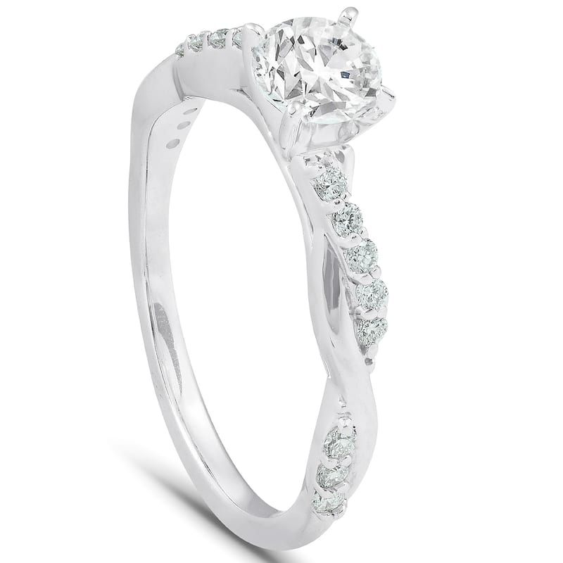 3/4Ct Diamond Infinity Engagement Ring Set 14k White Gold Maching Woven Band