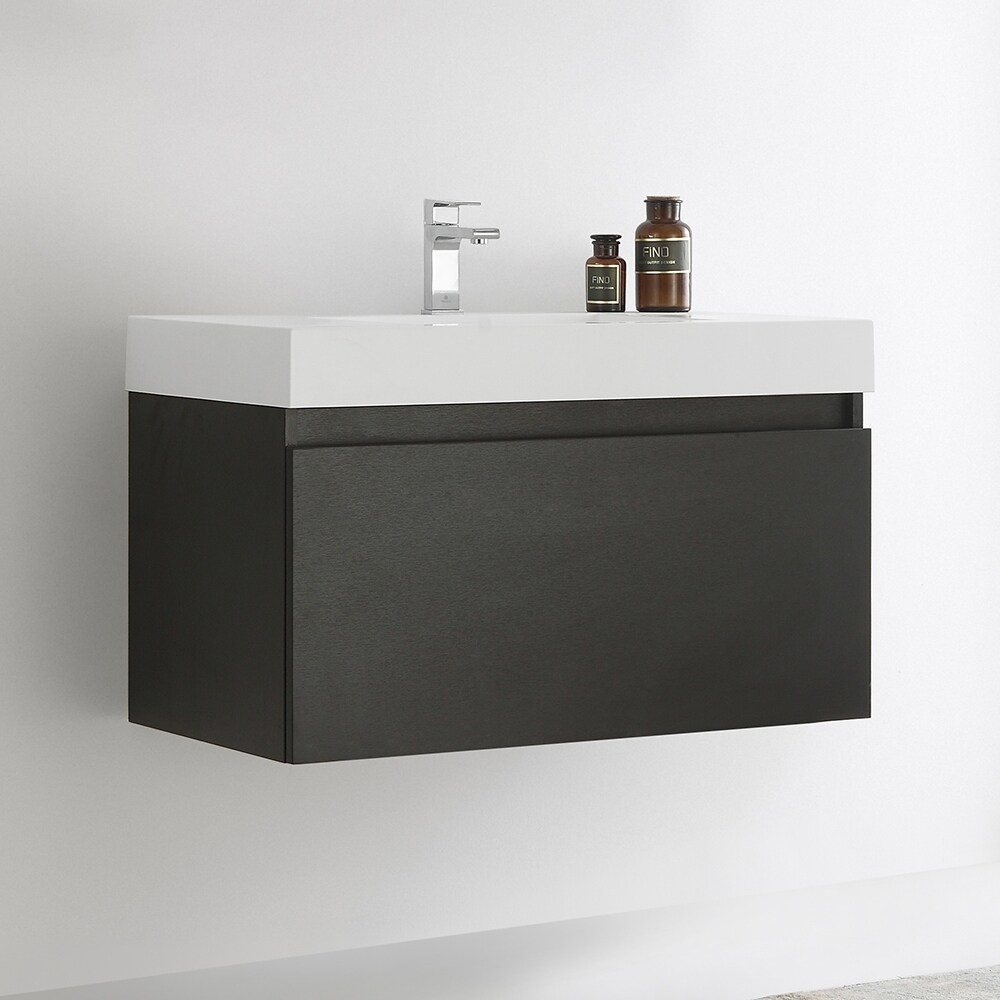 Shop Fresca Mezzo 36 Black Wall Hung Modern Bathroom Cabinet W