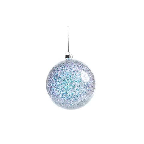 Silver and Blue Sequin Ball Ornaments, Set of 4