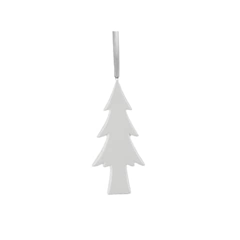 White Ceramic Flat Slim Tree Hanging Ornaments, Set of 8