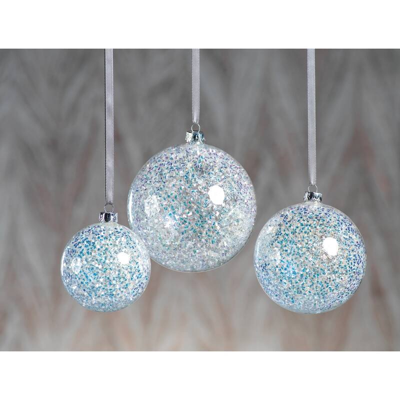 Silver and Blue Sequin Ball Ornaments, Set of 6